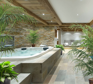 Home spa with plant decor